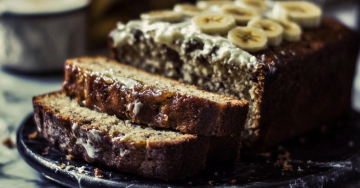 homemade 4 ingredient banana bread with soft, moist slices