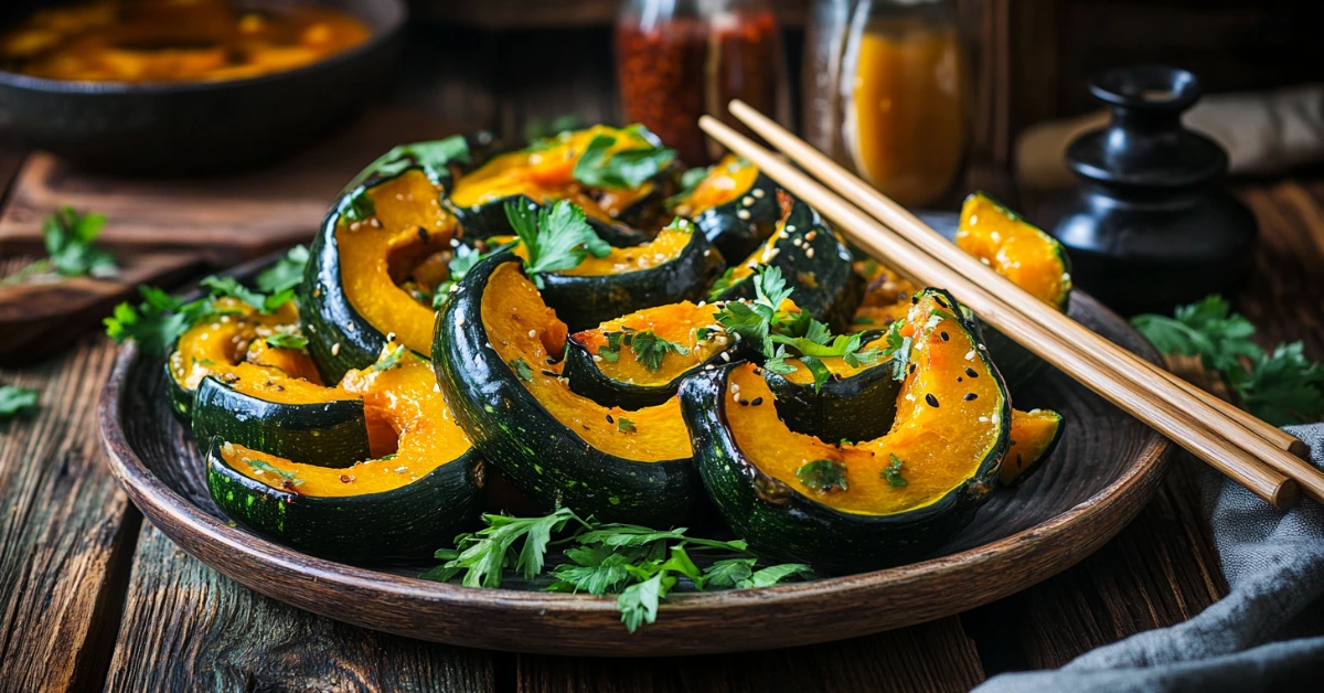 Platter of Chinese-inspired vegan kabocha squash dishes