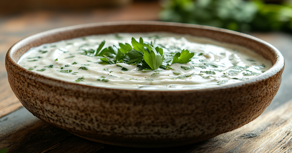 Healthy Alfredo sauce on fettuccine pasta garnished with parsley