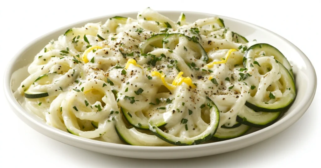 Zucchini noodles with healthy Alfredo sauce and black pepper