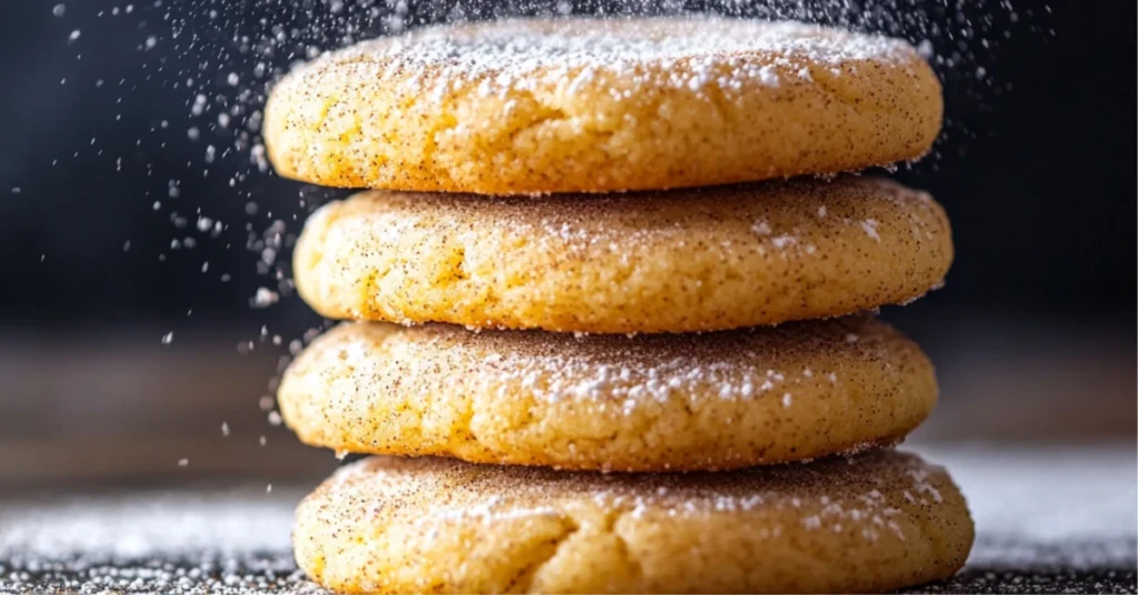 Perfect cinnamon sugar cookies stacked on a rustic table