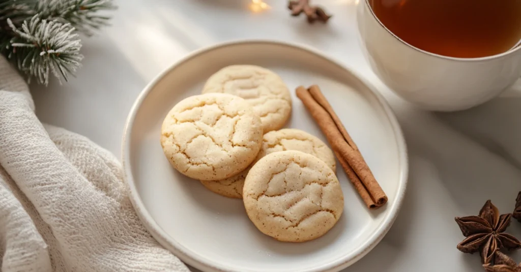 A cozy plate of cinnamon sugar cookies paired with a steaming cup of tea.