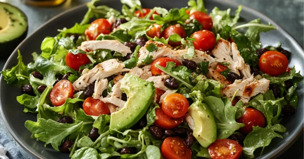 Southwestern chicken salad with avocado and black beans