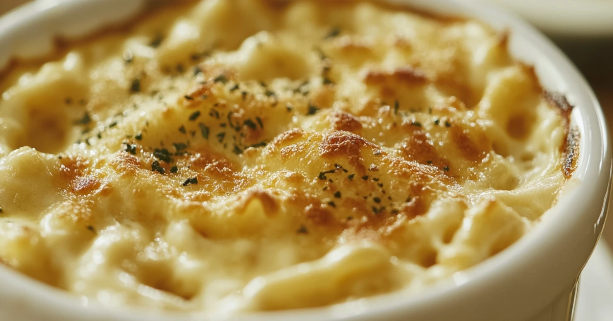 Chick-fil-A mac and cheese recipe with golden crust in a bowl