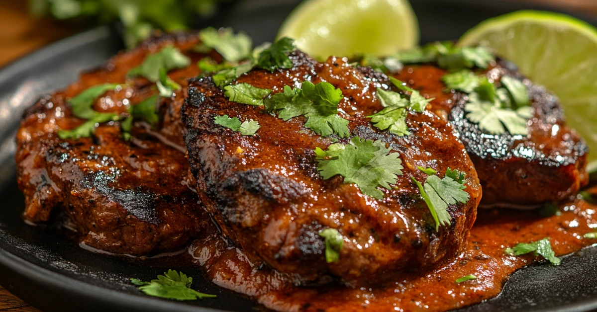 Perfectly grilled Chipotle Steak Recipe served with lime and cilantro garnish