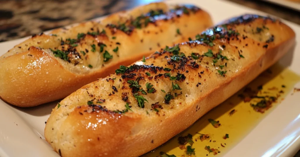 Slices of Italian bread served with olive oil and balsamic vinegar.