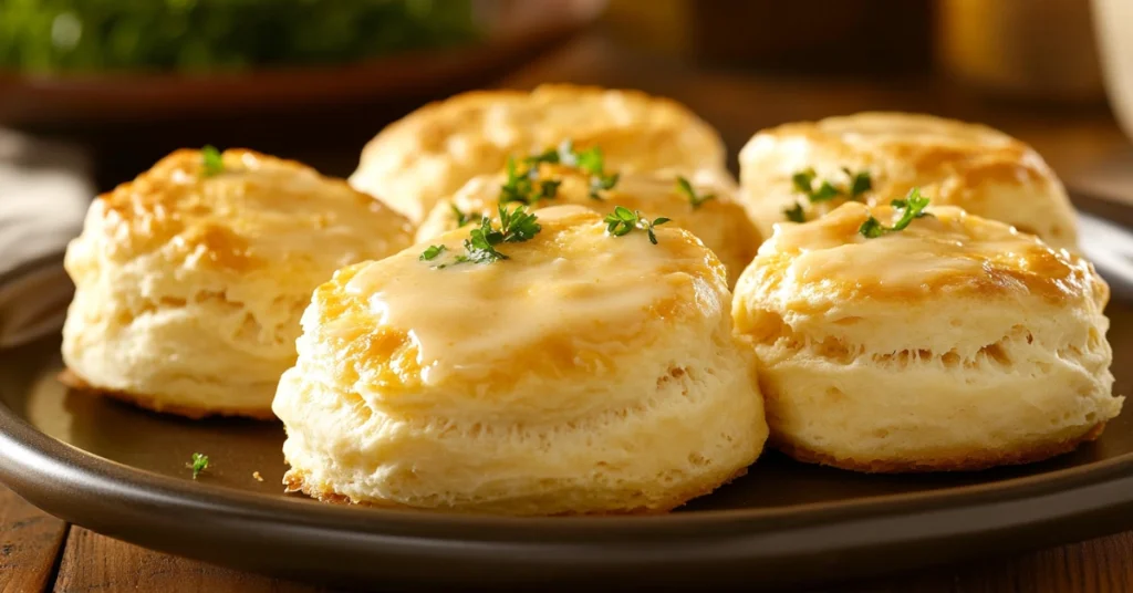 Flaky golden biscuits drizzled with rich white gravy and sprinkled with freshly ground black pepper.